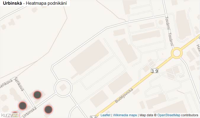Mapa Urbinská - Firmy v ulici.