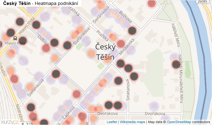 Mapa Český Těšín - Firmy v části obce.