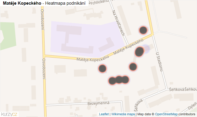 Mapa Matěje Kopeckého - Firmy v ulici.