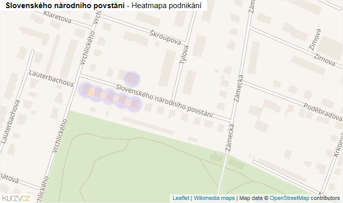 Mapa Slovenského národního povstání - Firmy v ulici.