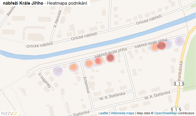 Mapa nábřeží Krále Jiřího - Firmy v ulici.