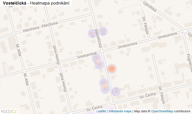Mapa Vostelčická - Firmy v ulici.
