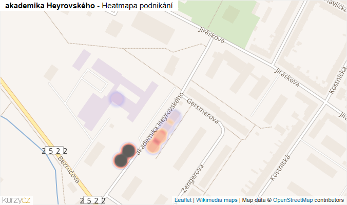 Mapa akademika Heyrovského - Firmy v ulici.