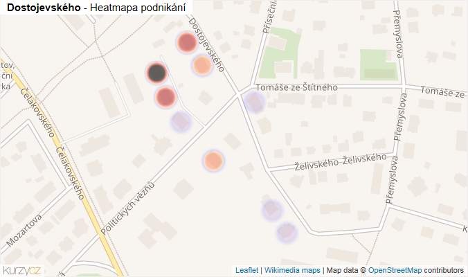 Mapa Dostojevského - Firmy v ulici.