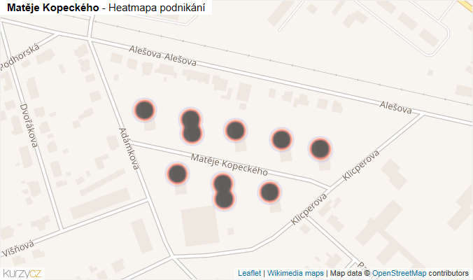 Mapa Matěje Kopeckého - Firmy v ulici.