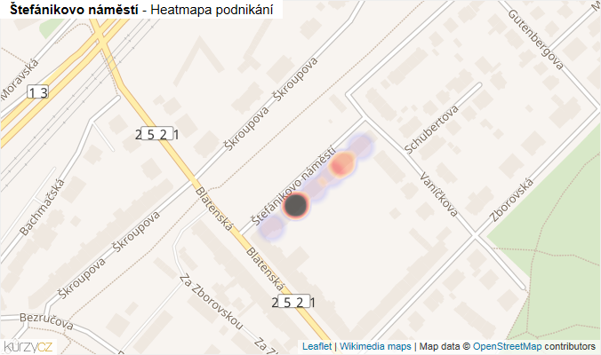 Mapa Štefánikovo náměstí - Firmy v ulici.