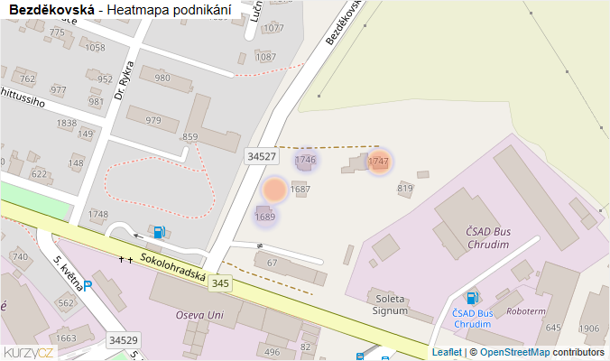 Mapa Bezděkovská - Firmy v ulici.