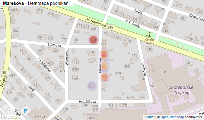 Mapa Marešova - Firmy v ulici.