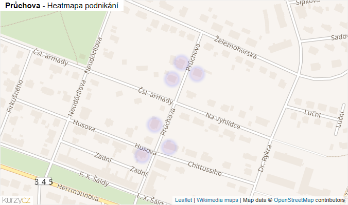 Mapa Průchova - Firmy v ulici.