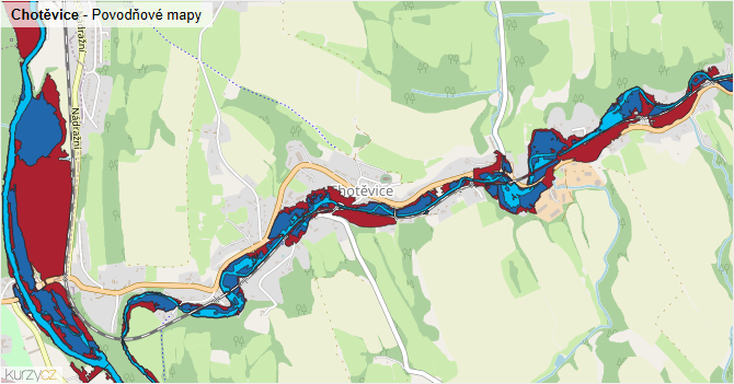 Chotěvice - záplavové mapy stoleté vody