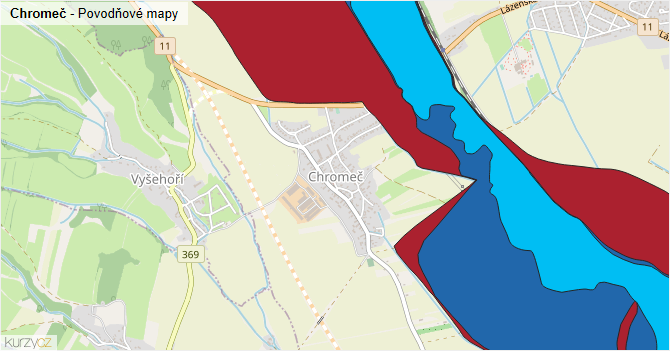 Chromeč - záplavové mapy stoleté vody