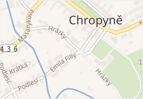 Hrázky v obci Chropyně - mapa ulice