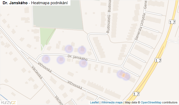Mapa Dr. Janského - Firmy v ulici.