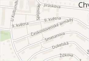 Československé armády v obci Chvaletice - mapa ulice