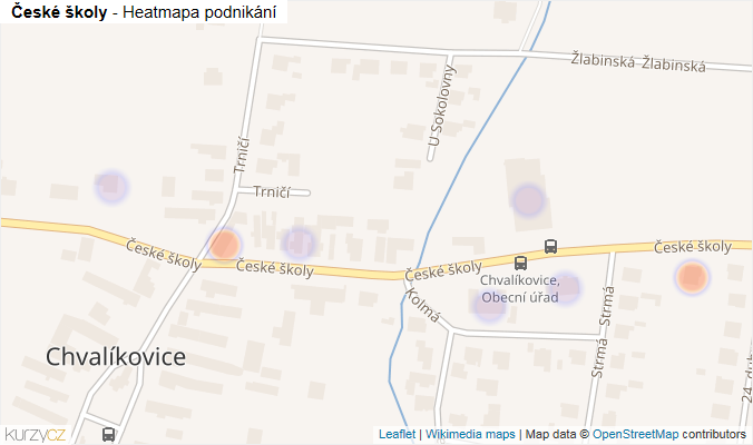 Mapa České školy - Firmy v ulici.