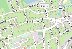 U Višňovky v obci Chýně - mapa ulice