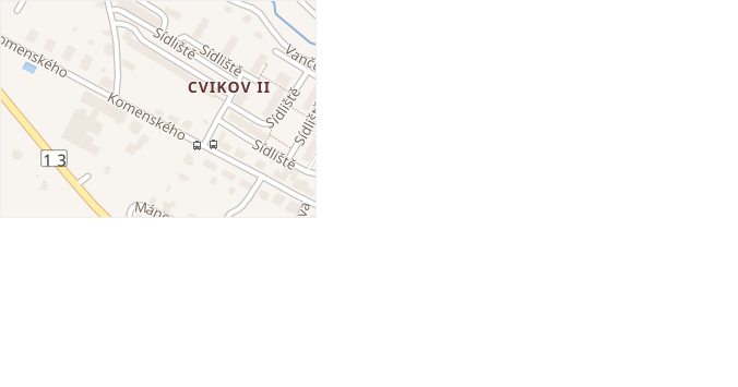 Komenského v obci Cvikov - mapa ulice
