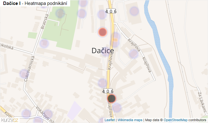 Mapa Dačice I - Firmy v části obce.