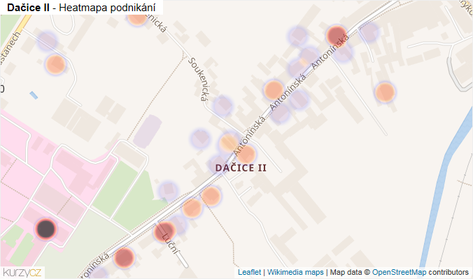 Mapa Dačice II - Firmy v části obce.
