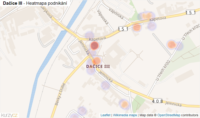 Mapa Dačice III - Firmy v části obce.