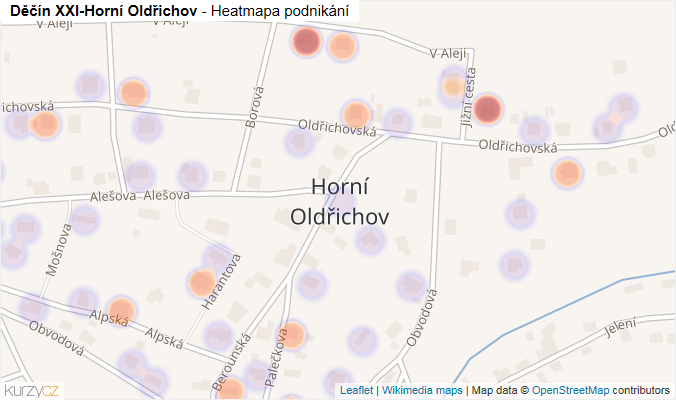 Mapa Děčín XXI-Horní Oldřichov - Firmy v části obce.