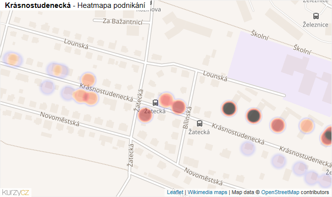 Mapa Krásnostudenecká - Firmy v ulici.
