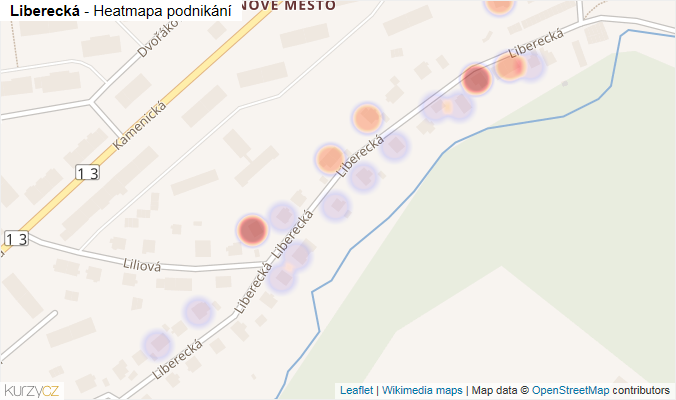 Mapa Liberecká - Firmy v ulici.