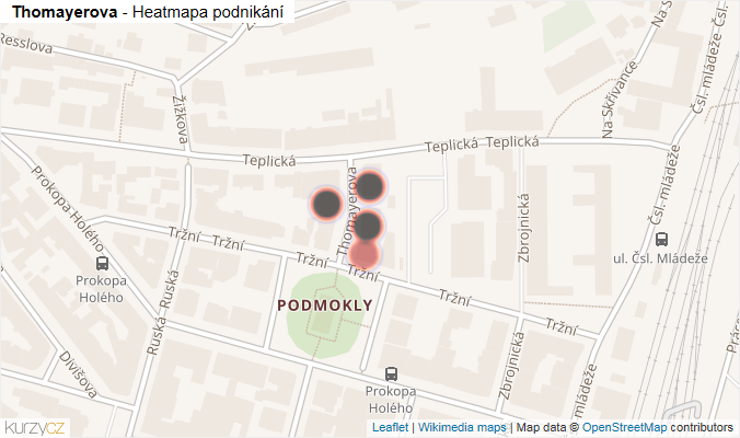 Mapa Thomayerova - Firmy v ulici.