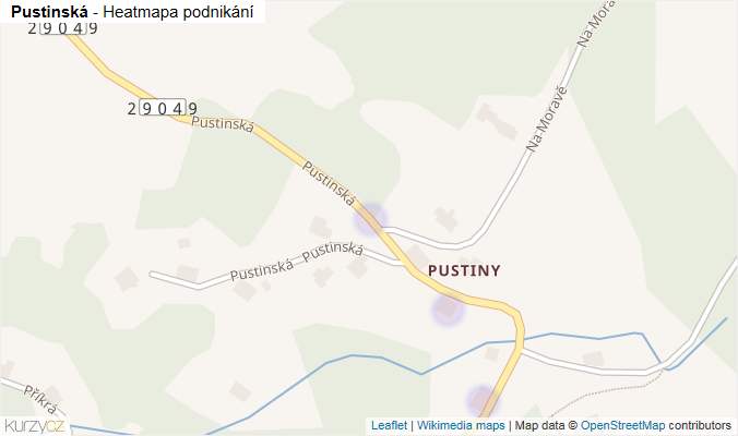 Mapa Pustinská - Firmy v ulici.