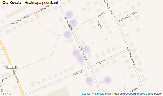 Mapa Oty Kovala - Firmy v ulici.