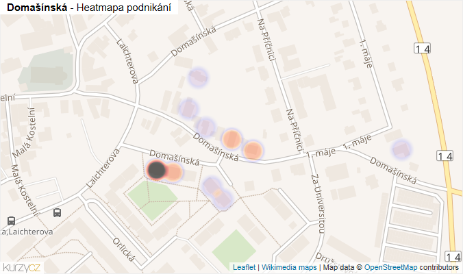 Mapa Domašínská - Firmy v ulici.