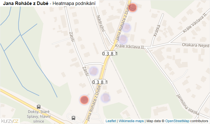 Mapa Jana Roháče z Dubé - Firmy v ulici.