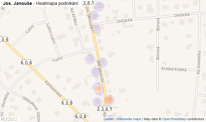 Mapa Jos. Janouše - Firmy v ulici.