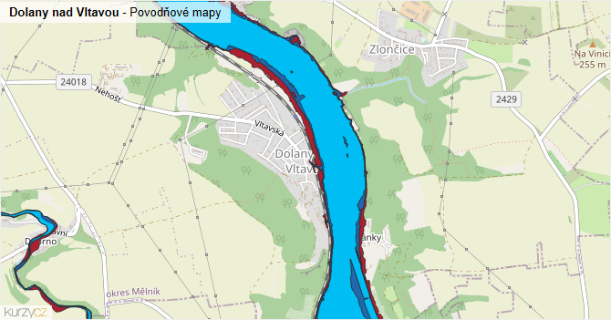 Dolany nad Vltavou - záplavové mapy stoleté vody