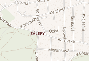 Úzká v obci Dolní Břežany - mapa ulice