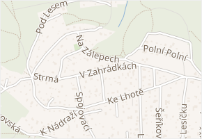 V Zahrádkách v obci Dolní Břežany - mapa ulice