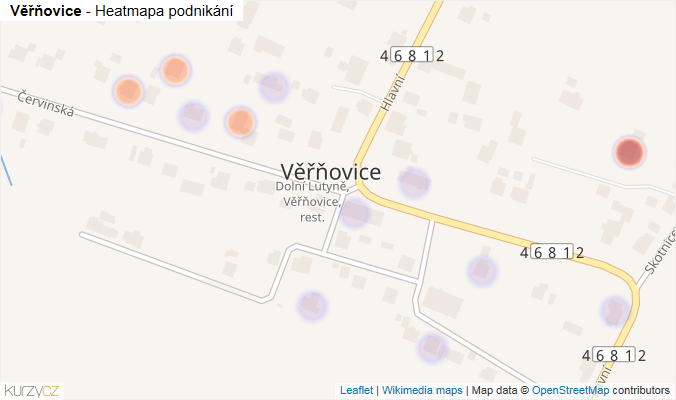 Mapa Věřňovice - Firmy v části obce.