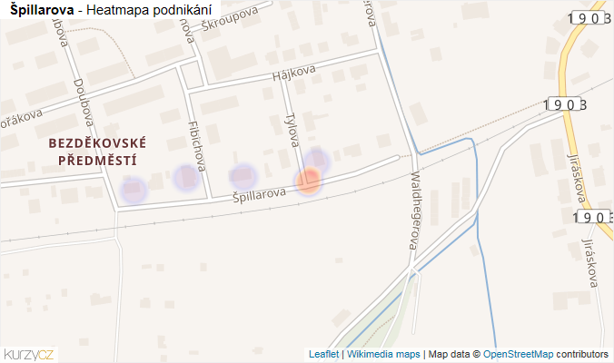 Mapa Špillarova - Firmy v ulici.