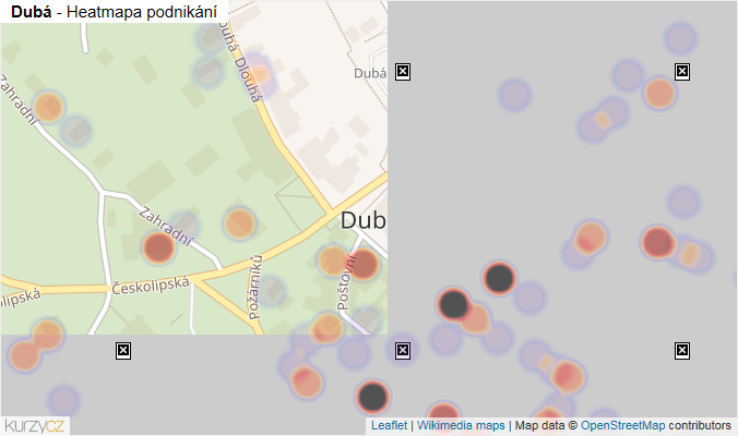 Mapa Dubá - Firmy v části obce.