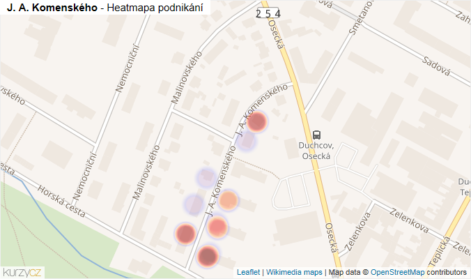 Mapa J. A. Komenského - Firmy v ulici.