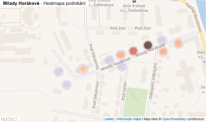 Mapa Milady Horákové - Firmy v ulici.