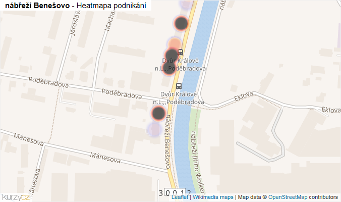 Mapa nábřeží Benešovo - Firmy v ulici.