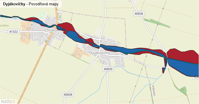 Dyjákovičky - záplavové mapy stoleté vody