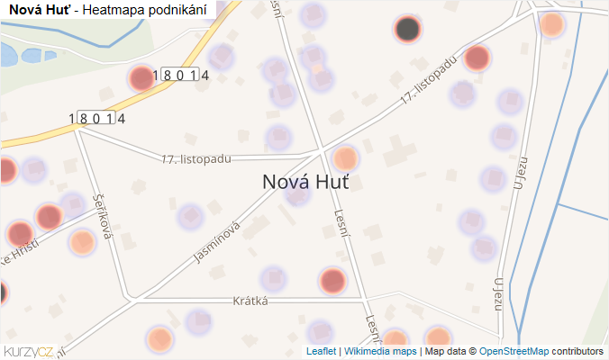 Mapa Nová Huť - Firmy v části obce.