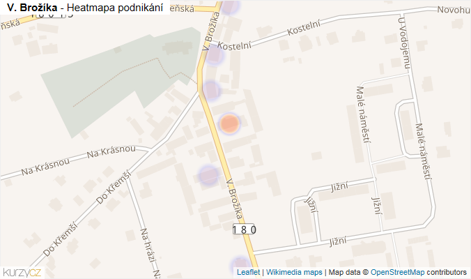 Mapa V. Brožíka - Firmy v ulici.