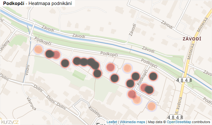 Mapa Podkopčí - Firmy v ulici.