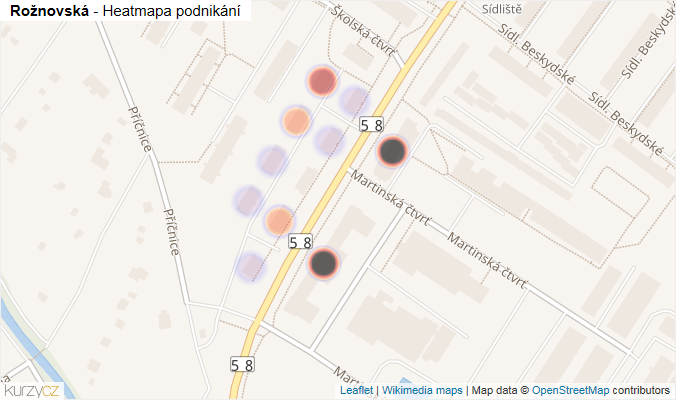 Mapa Rožnovská - Firmy v ulici.