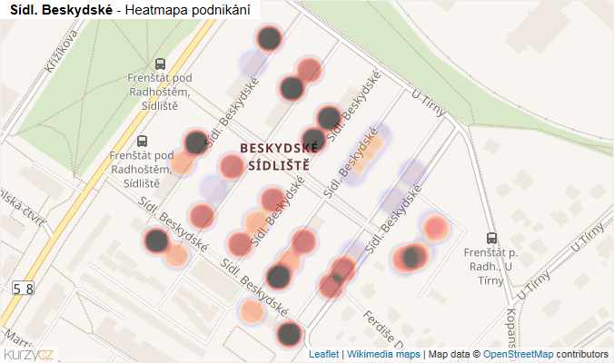 Mapa Sídl. Beskydské - Firmy v ulici.