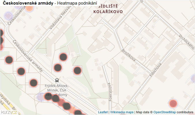 Mapa Československé armády - Firmy v ulici.