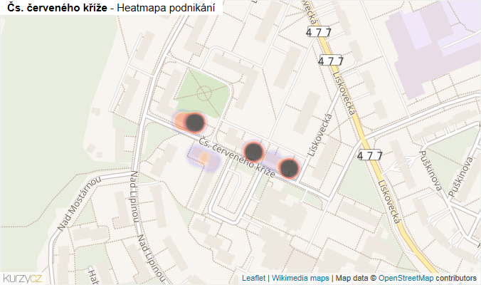 Mapa Čs. červeného kříže - Firmy v ulici.